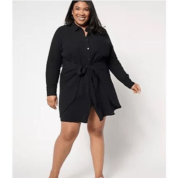 Belle Beach by Kim Gravel Womens Large Gauze Tie Front Shirt Dress Black NWOT) - Picture 1 of 4
